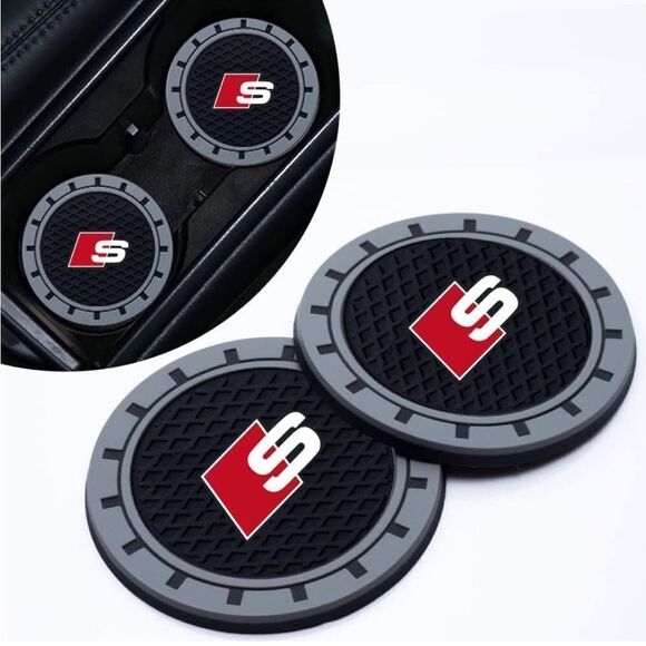 Audi S Line logo cup Coasters in black and gray Set of 2 NWT - Picture 1 of 8
